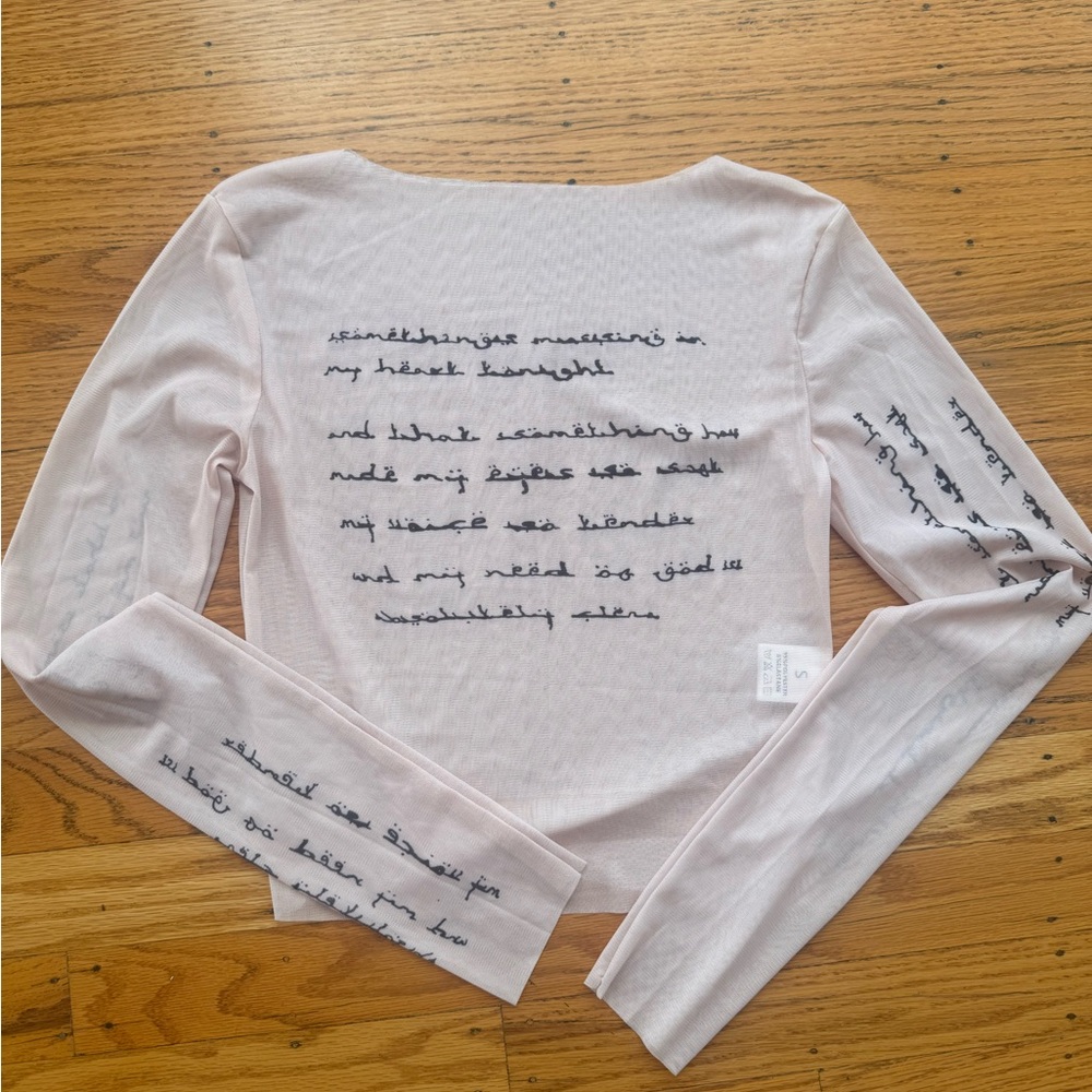 Long Sleeve Sheer Top with Text Design